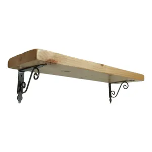 Solid Wood Handmade Rustical Shelf Primed 175mm 7 inch with Silver Metal Bracket WOZ Length of 60cm