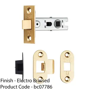 64mm Bolt Through Tubular Door Latch Rounded Strike Plate Forend Polished Brass