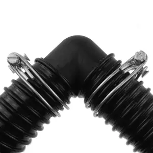 19mm (3/4") elbow connector for use with 3/4" corrugated garden pond hose/pipe,complete with two matching double wire clamps