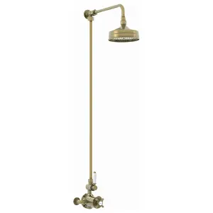 ENKI Downton Antique Brass Traditional Single Outlet Thermostatic Shower Head & Caddy Set 150mm