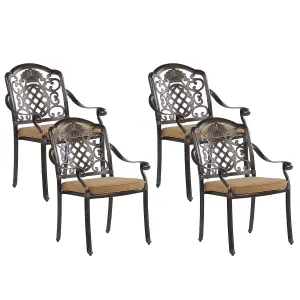 Set of 4 Garden Chairs with Cushions SALENTO Metal Dark Brown