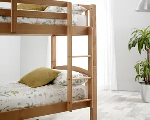 Mya Pine Wooden Single Bunk Bed With Orthopaedic Mattresses