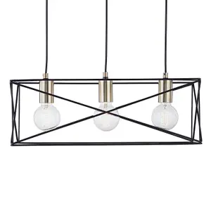 First Choice Lighting Geosphere Matt Black with Brushed Gold 3 Light Ceiling Light