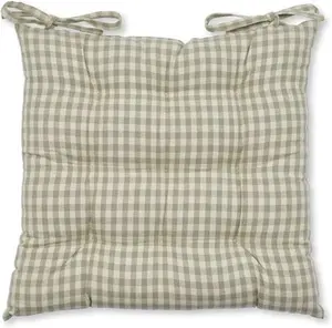 Dunelm Gingham Check 9 Stitch Sage Seat Pad, Country, Green, 100% Cotton