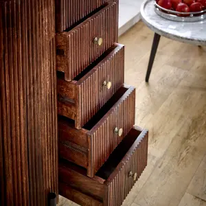 Ancient Mango Wood Wide Chest Of Drawers with Marble Top & Metal Legs