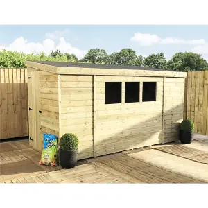 12 x 4 REVERSE Garden Shed Pressure Treated T&G PENT Wooden Garden Shed + 3 Windows + Single Door (12' x 4' / 12ft x 4ft) (12x4)