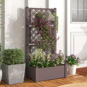 Costway Raised Garden Bed w/ Trellis Outdoor Self-Watering Planter Box Lattice Panels