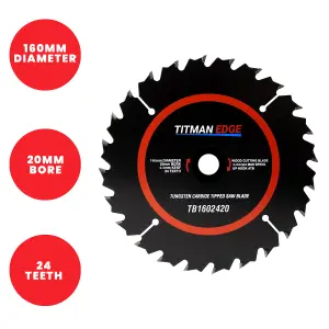 Titman Edge TCT Medium Finish Circular Saw Blade 160mm x 20mm x 24 Tooth - TB1602420