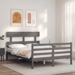 Berkfield Bed Frame with Headboard Grey 140x190 cm Solid Wood