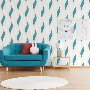 Wave Embossed Textured Wallpaper - Turquoise - E62001