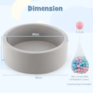 COSTWAY Foam Ball Pit 90 x 30cm Soft Round Ball Pool Baby Playpen w/ 200 Ocean Balls