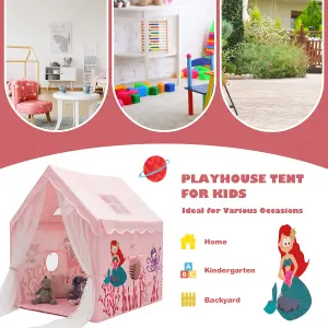 Costway Large Kids Play House Children Indoor Playhouse Castle Fairy Tent Removable Mat Pink