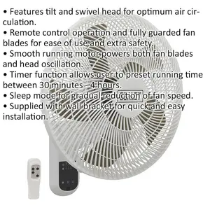 18 Inch Wall Mounted Fan - 3 Speed Settings - Remote Control - Tilt & Swivel