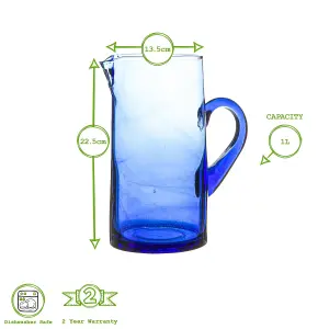 Nicola Spring - Merzouga Recycled Glass Tumblers with Jug - Blue