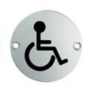 Bathroom Door Disabled Symbol Sign 64mm Fixing Centres 76mm Dia Polished Steel