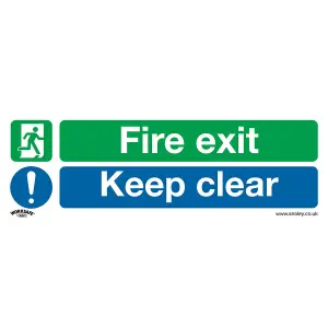 Essential Fire Exit Keep Clear Sign in Rigid Plastic - 300 x 100mm Safety Indicator