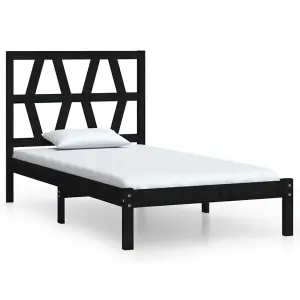 Berkfield Bed Frame Black Solid Wood Pine 100x200 cm