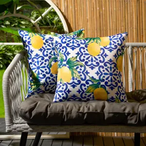 OHS Lemon Water Resistant Filled Cushion Covers, Blue - 45 x 45cm - 4 Pack