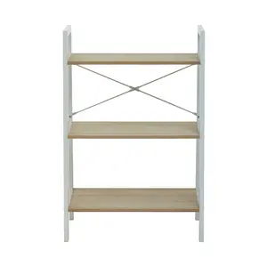 Interiors By Premier Three Tier Natural Oak Veneer Ladder Shelf Unit, Functional Industrial Narrow Shelf, Versatile Tall Cupboard