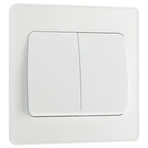 BG Evolve 20A Double Wall Light Switch, Wide Rocker, Pearlescent White