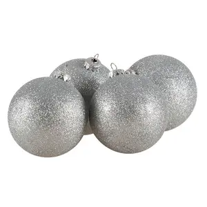 Xmas Glitter Shatterproof Baubles (Set of 4) Silver