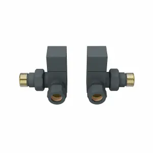 Rinse Bathrooms Modern Corner Towel Radiator Valves Square Twin Pack 1/2" x 15mm Anthracite