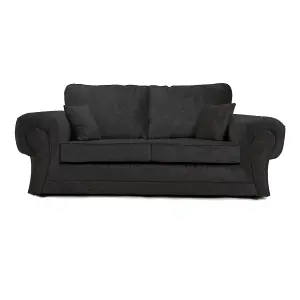 Chelsea Black Crushed Velvet Large 3 Seater Sofa Rolled Arms