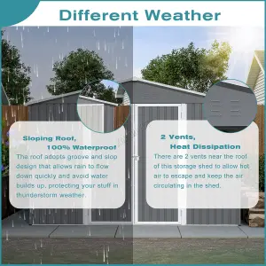 Birchtree 10X12FT Metal Garden Shed Apex Roof With Free Foundation Base Storage House Grey