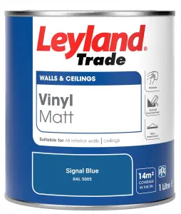 Leyland Trade Vinyl Matt Walls & Ceilings Emulsion Paint Signal Blue (RAL 5005) 1L