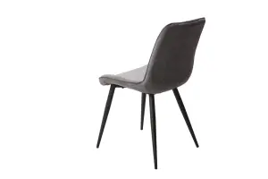 PAIR of Grey Aspen diamond stitch fabric dining chairs, black tapered legs