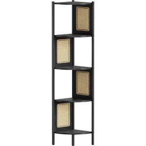 VASAGLE 5-Tier Corner Shelf, Bookshelf with Polyrattan Sides, Metal Structure, for Living Room Bedroom Study Kitchen, Ebony Black