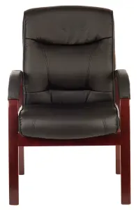 Kingston Visitor Chair in Black Bonded Leather and Dark wood legs