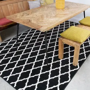 Black White Monochrome Classic Trellis Living Room Rug 160x230cm