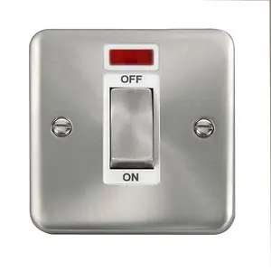 Our Curved Edge Satin / Brushed Chrome 1 Gang Ingot Size 45A Switch With Neon - White Trim - SE Home