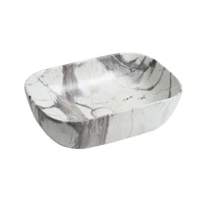 7840 Ceramic 45cm x 32cm Oblong Countertop Basin in White Marble Effect