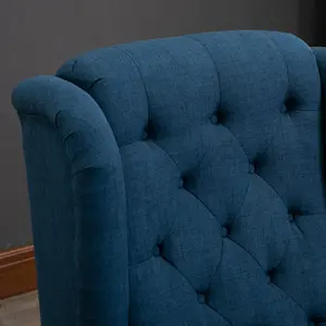 HOMCOM Accent Armchair Home Furniture Retro Tufted Club Wood Fabric Blue