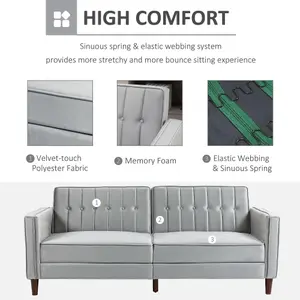 HOMCOM Convertible Sofa Futon Velvet-Touch Tufted Couch Sofa Bed Grey