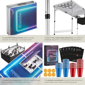 Drink Pong Table - ice box, LED lighting, cup holders, 100 cups, 6 balls