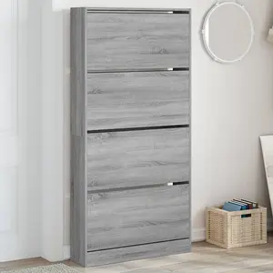 Berkfield Shoe Cabinet with 4 Flip-Drawers Grey Sonoma 80x21x163.5 cm