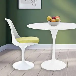 Tulip Set - Marble Medium Circular Table and Two Chairs with Luxurious Cushion Green