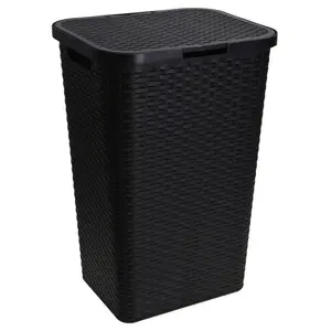 Plastic Laundry Hamper with Handles Black