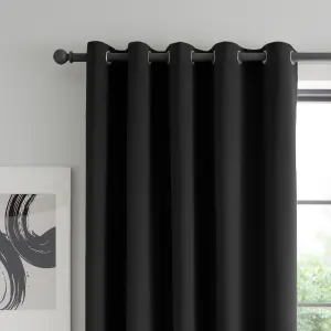 Catherine Lansfield Wilson Blackout Thermal  168x183cm Curtains Two Panels Black