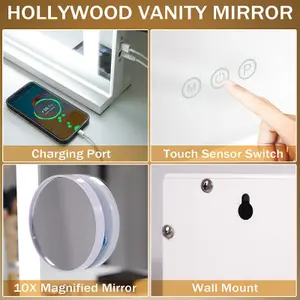 FENCHILIN Hollywood Led Strip Mirror 58x46cm