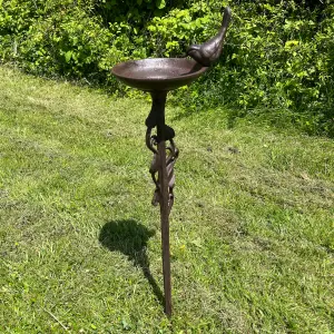 Ornate Cast Iron Bird Bath Ground Stake