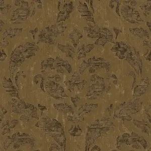 Galerie Utopia Bronze/Brown Traditional Damask Sheen Finish Wallpaper Roll