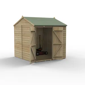 Forest Garden Beckwood Shiplap 7x7 ft Reverse apex Natural timber Wooden Pressure treated 2 door Shed with floor (Base included) - Assembly service included