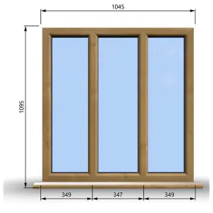 1045mm (W) x 1095mm (H) Wooden Stormproof Window - 3 Pane Non-Opening Windows - Toughened Safety Glass