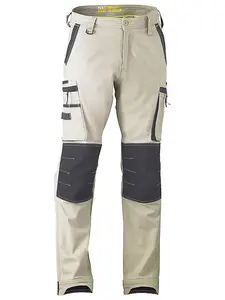 BISLEY WORKWEAR FLX & MOVE STRETCH UTILITY CARGO TROUSER WITH KEVLAR KNEE PAD POCKETS STONE 48S