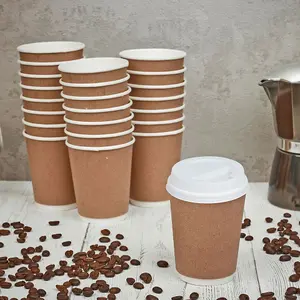 URBNLIVING 237ml 100Pcs Double Wall Disposable Takeaway Hot Coffee Drinks Cups with Sip Through Lids