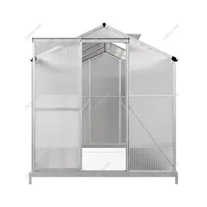 Rustproof Aluminium Framed Polycarbonate Garden Plants Grow House Large Walk-In Green House with Base and Roof Vent